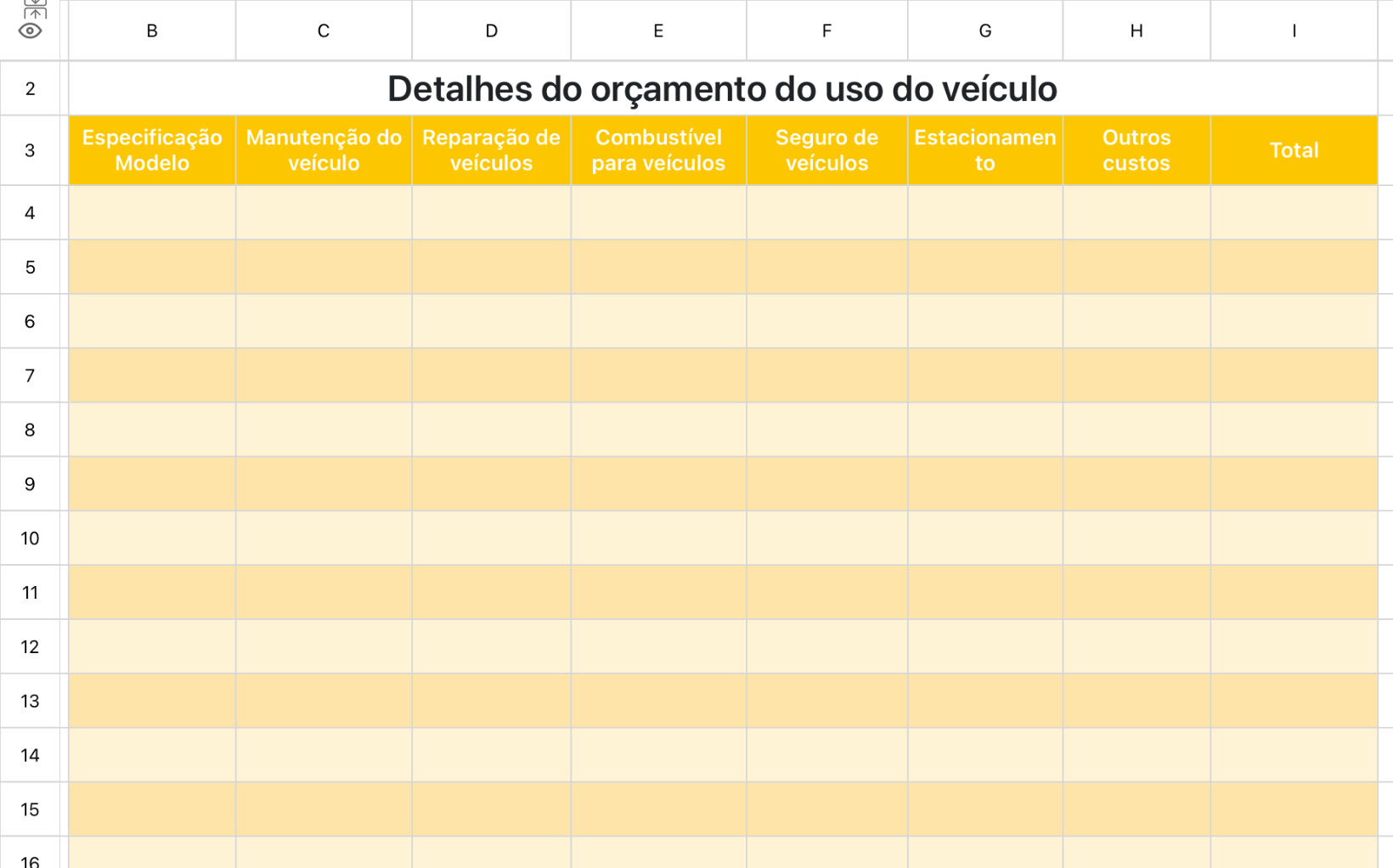 Tabela de custos de utilização de veículos